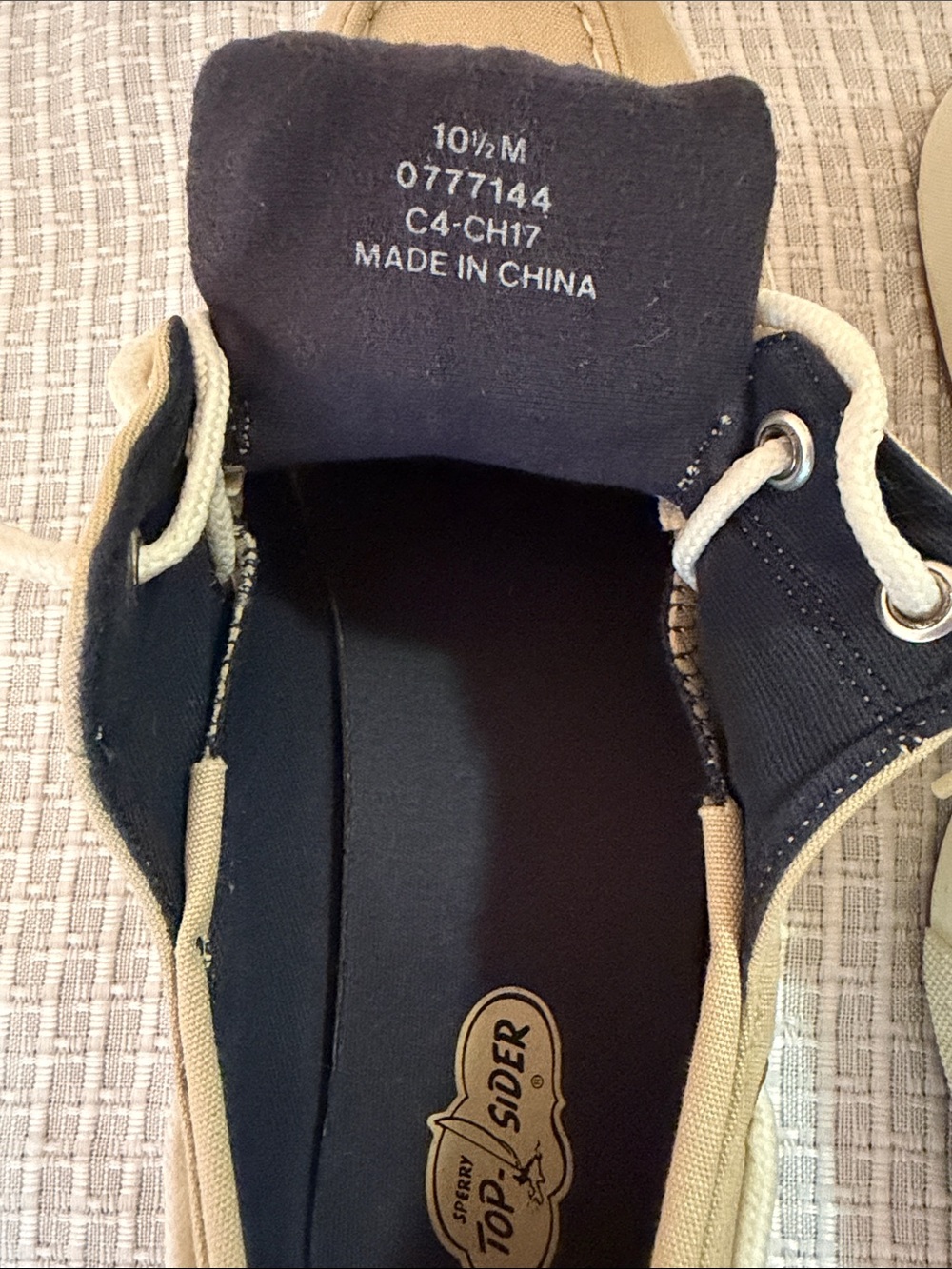 Sperry Beige Canvas Boat Shoes with White Laces - Picture 7 of 7